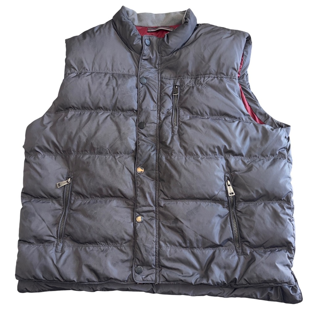 Orvis Mens XL Classic Collection Duck Down Puffer Vest Gray Burgundy Lining